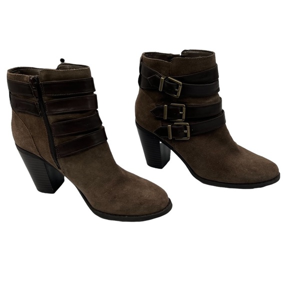 INC International Concepts Brown Suede Buckle Ankle Boots Size 7 Women's - Picture 1 of 11